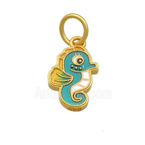 Copper Seahorse Pendant Multicolor Cloisonne 18K Gold Plated