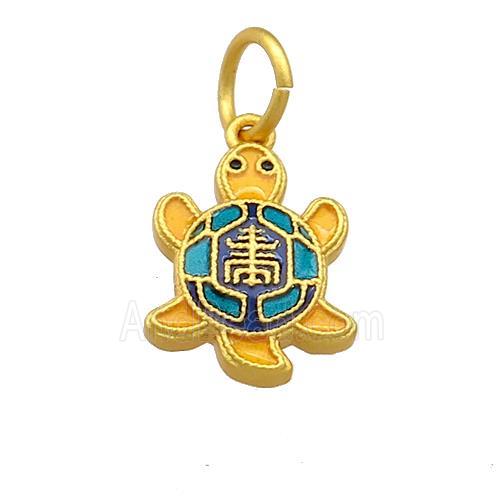 Copper Tortoise Pendant Multicolor Cloisonne 18K Gold Plated