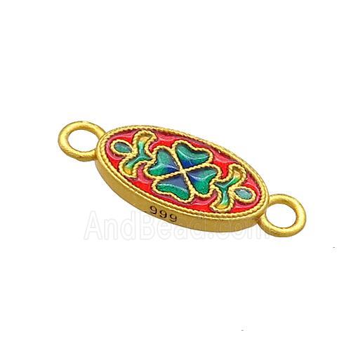 Copper Oval Connector Multicolor Cloisonne 18K Gold Plated