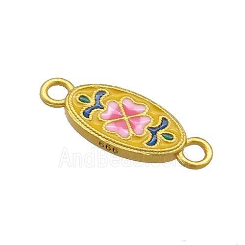 Copper Oval Connector Multicolor Cloisonne 18K Gold Plated