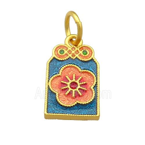 Copper Flower Pendant Multicolor Cloisonne 18K Gold Plated