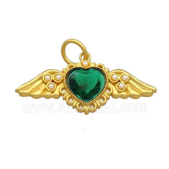 Copper Angel Wings Pave Green Crystal Glass Unfade 18K Gold Plated