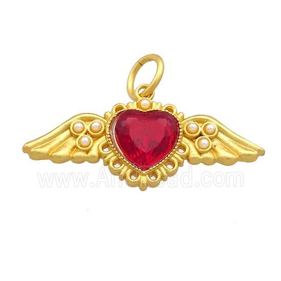 Copper Angel Wings Pave Red Crystal Glass Unfade 18K Gold Plated