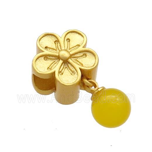 Copper Flower Beads With Green Yellow Jade 18K Gold Plated
