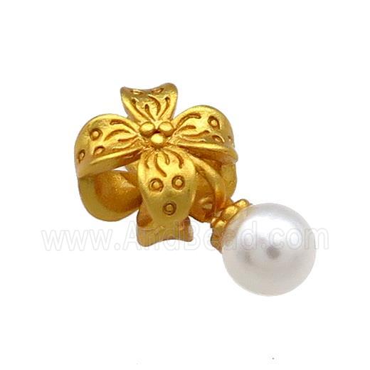 Copper Flower Beads With White Pearlized Resin 18K Gold Plated
