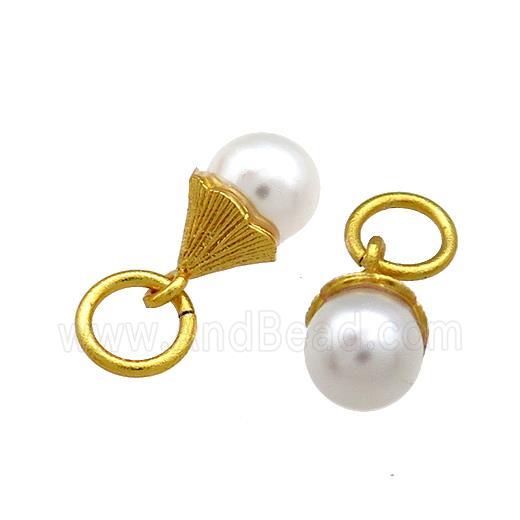 Copper Flower Pendant Pave White Pearlized Resin 18K Gold Plated