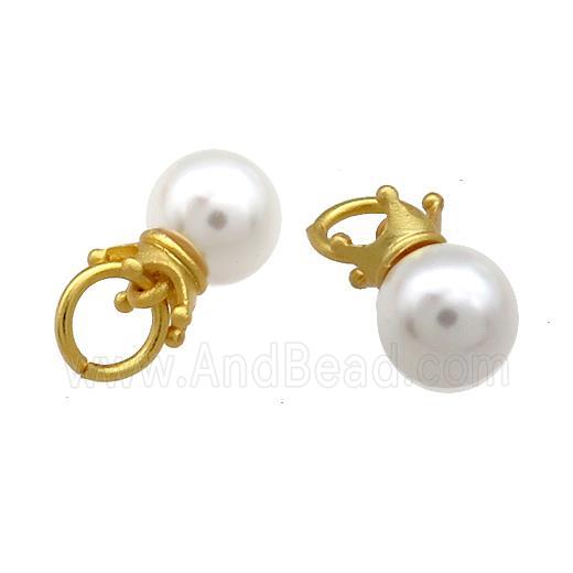 Copper Crown Pendant Pave White Pearlized Resin 18K Gold Plated