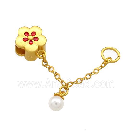 Copper Flower Pendant White Pearlized Resin 18K Gold Plated