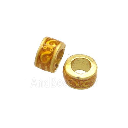Copper Rondelle Beads Orange Painted Large Hole Gold Plated