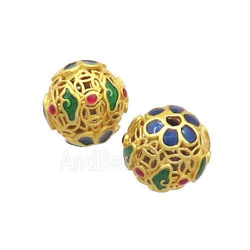 Copper Round Beads Painted Hollow Gold Plated