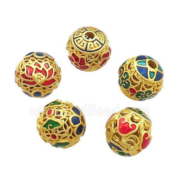 Copper Round Beads Painted Gold Plated Mixed