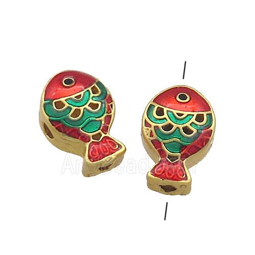 Copper Fish Beads Multicolor Painted Gold Plated