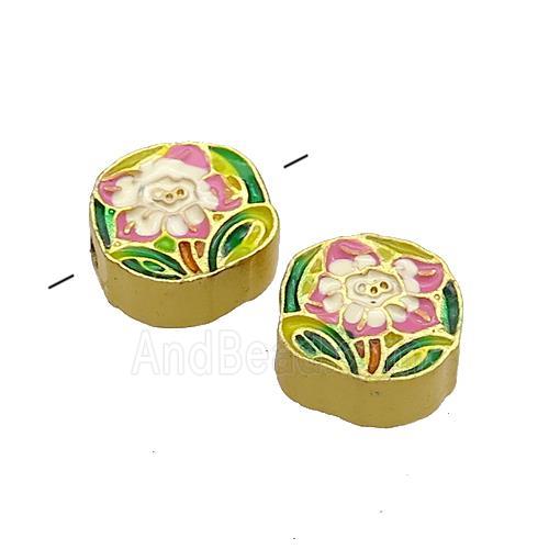 Copper Flower Beads Multicolor Painted Gold Plated