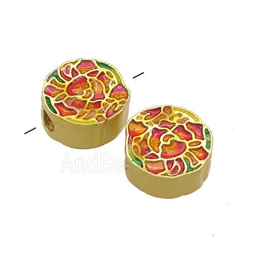Copper Flower Beads Orange Painted Gold Plated
