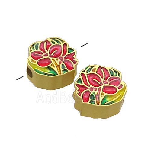 Copper Flower Beads Multicolor Painted Gold Plated