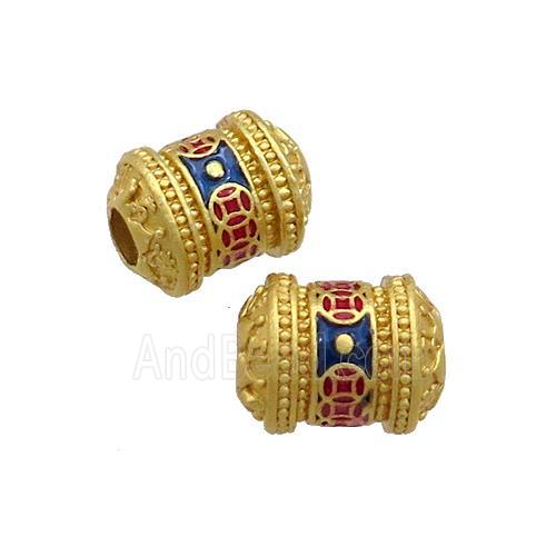 Copper Tube Beads Multicolor Painted Large Hole Gold Plated