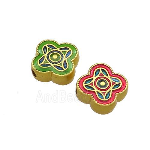 Copper Clover Beads Multicolor Painted Gold Plated