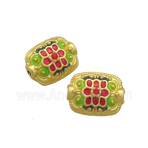 Copper Rectangle Beads Multicolor Painted Gold Plated