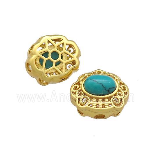 Copper Beads Pave Teal Turquoise Gold Plated