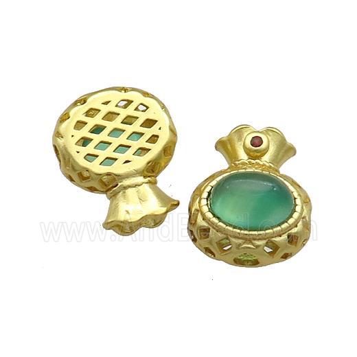 Copper Bags Beads Pave Jade Gold Plated