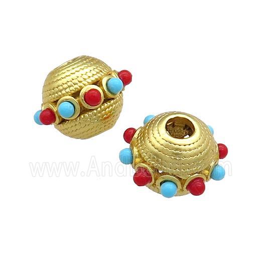 Copper Bicone Beads Pave Gemstone Large Hole Gold Plated