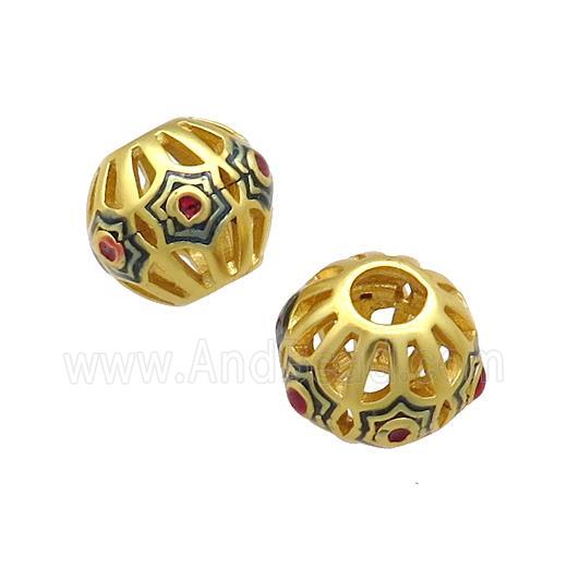 Copper Bicone Beads Blue Painted Star Large Hole Gold Plated