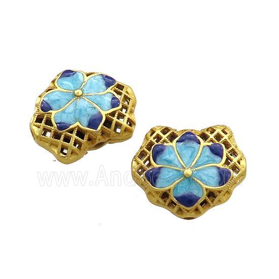 Copper Flower Beads Blue Cloisonne Gold Plated