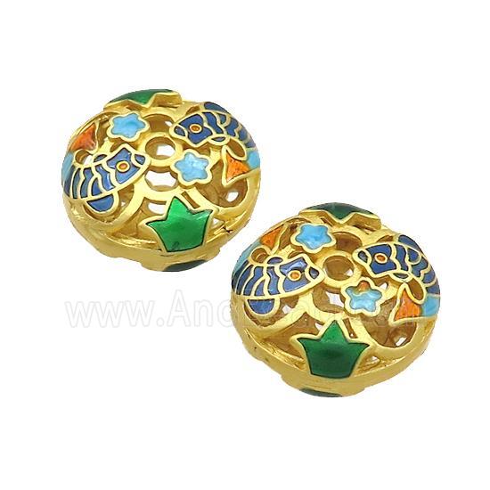 Copper Coin Beads Multicolor Painted Fish Hollow Gold Plated