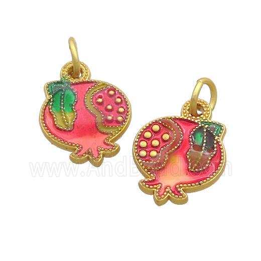 Copper Pomegranate Pendant Red Painted Gold Plated