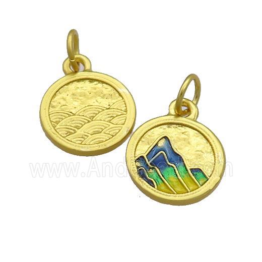 Copper Circle Pendant Mountain Multicolor Painted Gold Plated