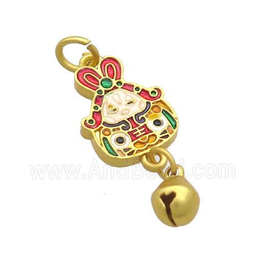 Copper Talisman Pendant Tiger Rabbit Multicolor Painted Gold Plated