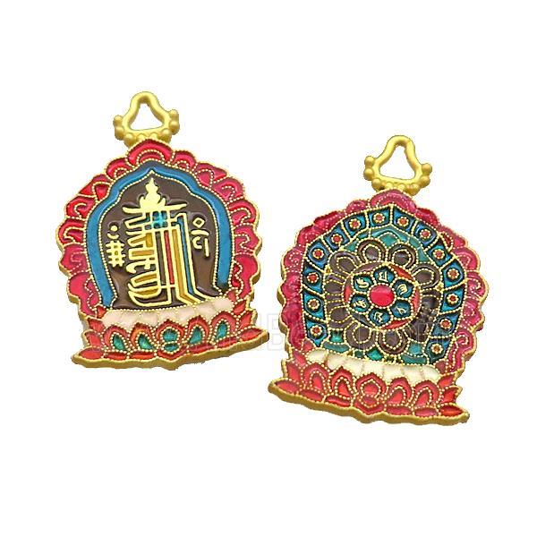 Copper Pendant Buddhist Multicolor Painted Gold Plated