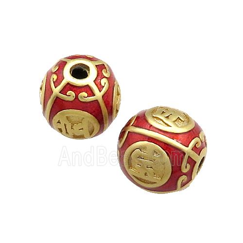 Copper Round Beads Red Painted Gold Plated