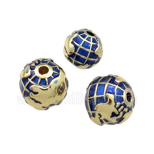 Copper Round Beads Earth Blue Painted Gold Plated