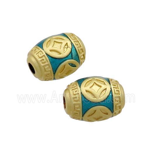 Copper Barrel Beads Blue Painted Gold Plated