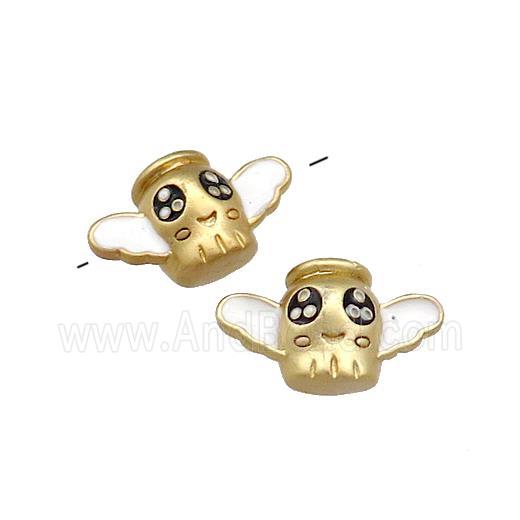 Copper Ghost Charms Beads Halloween White Painted Large Hole Gold Plated