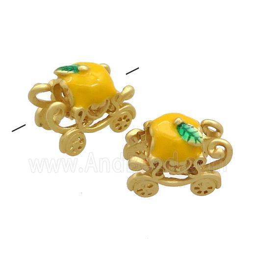 Copper Carriage Beads Yellow Enamel Large Hole Gold Plated