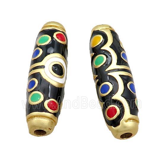 Copper Rice Beads Black Enamel Large Hole Unfade Gold Plated