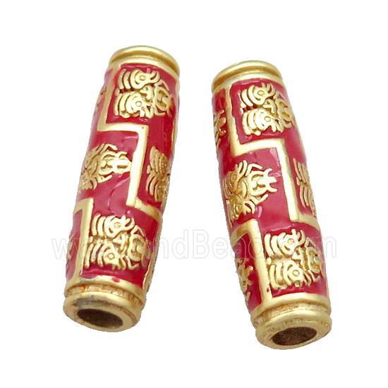 Copper Rice Beads Red Enamel Large Hole Unfade Gold Plated