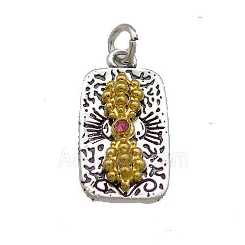 Tibetan Style Copper Vajra Pestle Pendant Rectangle Antique Silver Gold