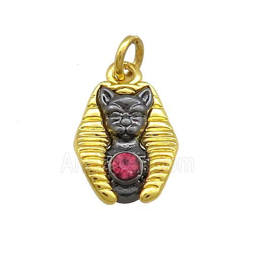 Copper Cat Charms Pendant Pave Rhinestone Gold Black Plated