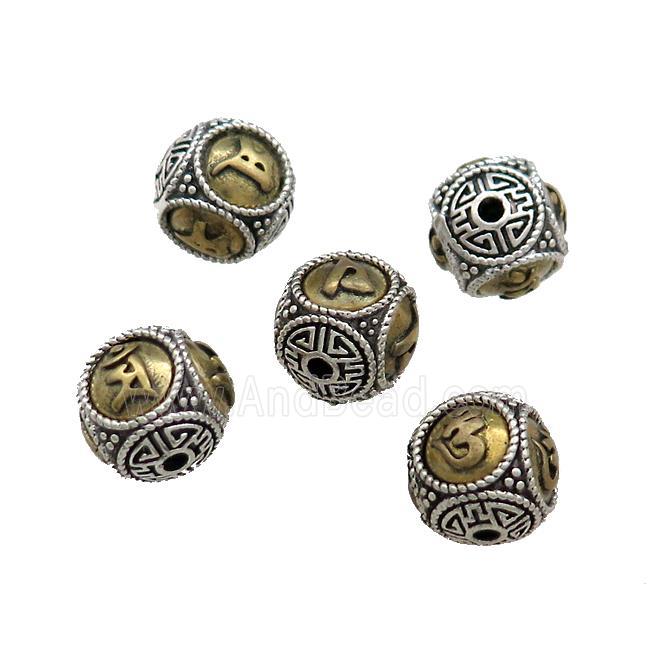 Tibetan Style Copper Round Beads Mala Buddhist OM Meditation Antique Silver Bronze Mixed