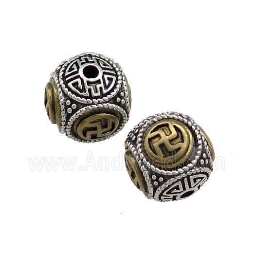 Tibetan Style Copper Round Beads Buddhist Antique Silver Bronze