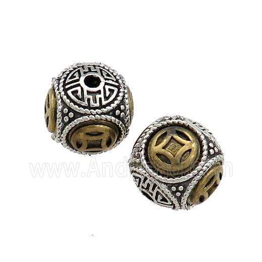 Tibetan Style Copper Round Beads Buddhist Antique Silver Bronze