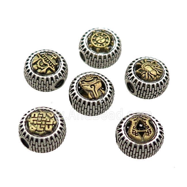Tibetan Style Chinese Auspicious Eight Treasures Beads Coin Large Hole Antique Silver Bronze Mixed