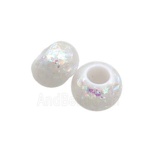 White Resin Rondelle Beads Pave AB-Color Fire Opal Large Hole Smooth