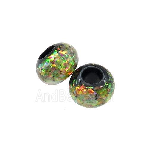 Black Resin Rondelle Beads Pave Olive Fire Opal Large Hole Smooth