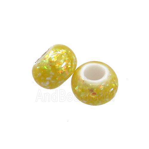 White Resin Rondelle Beads Pave Gold Fire Opal Large Hole Smooth