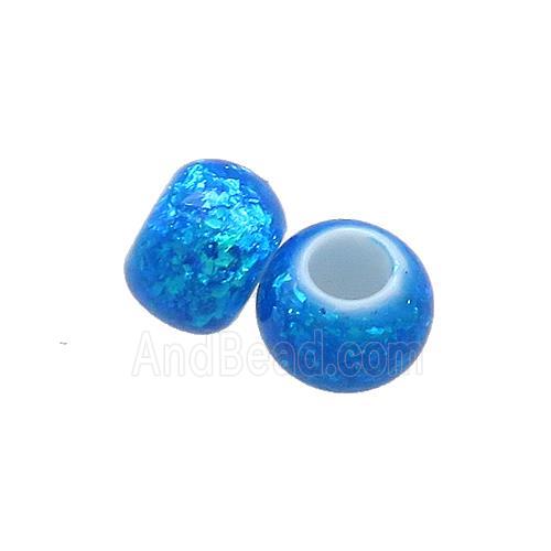 White Resin Rondelle Beads Pave Blue Fire Opal Large Hole Smooth