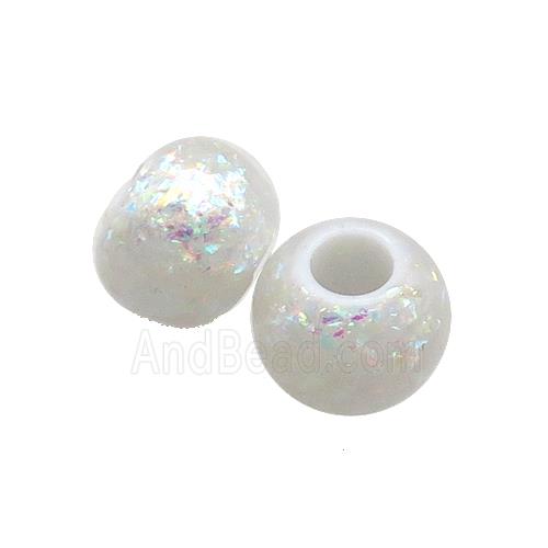 White Resin Rondelle Beads Pave AB-Color Fire Opal Large Hole Smooth